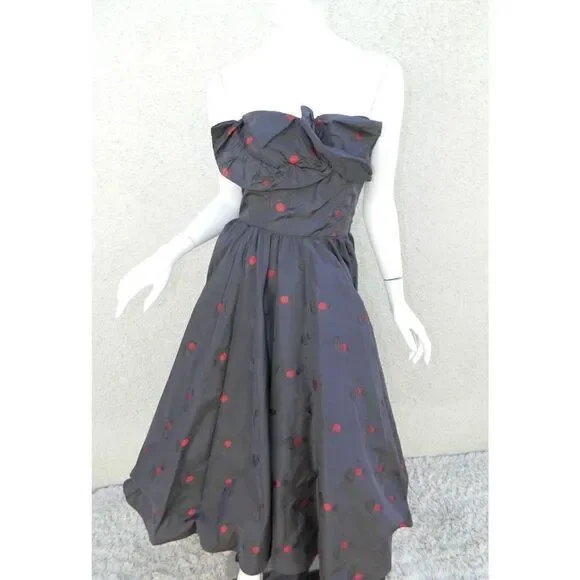 CEIL CHAPMAN‎  Pinup Dress Blue Red Cherries Vintage Rockabilty Size Small - Picture 6 of 14